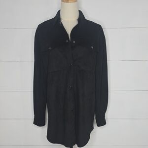 Truth by Republic Womens Button Up Shirt Black Faux Suede Collar Size S